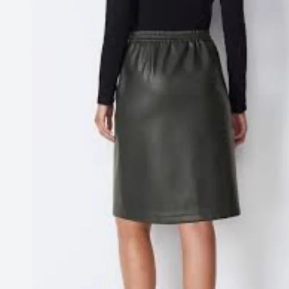J. Jill Olive Green Faux Leather Drawstring Skirt - Picture 3 of 3